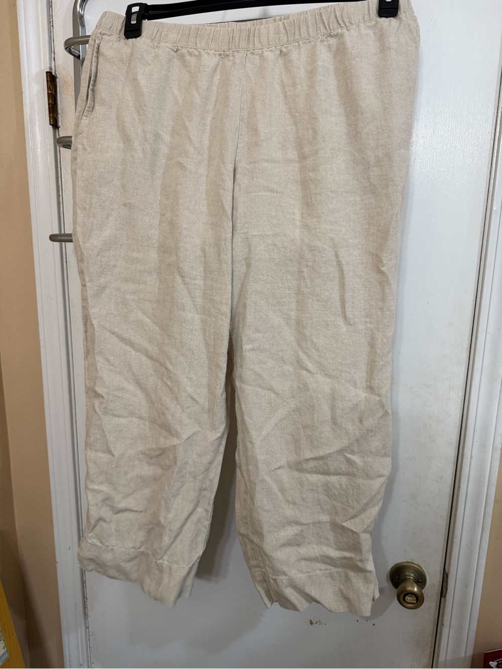 Linen-Blend Elastic Waist Pants - Cream